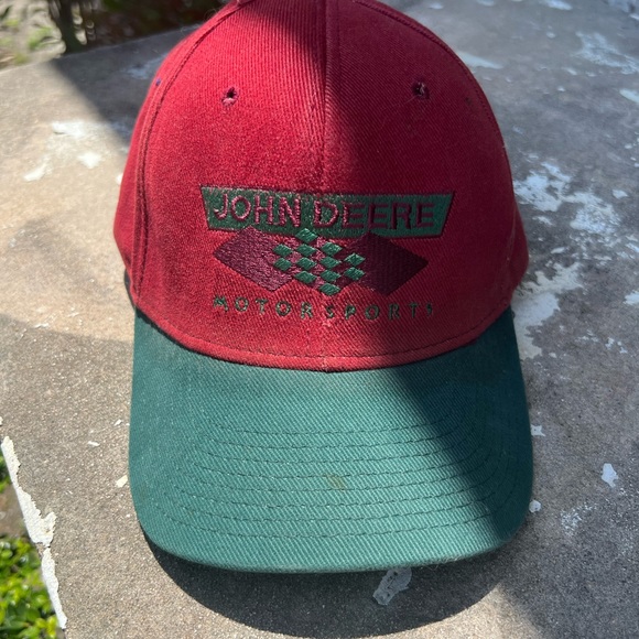 Vintage John Deere Motorsports Chad Little Snapback Trucket Cap Green Red USA - Picture 2 of 6